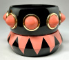 BB535 black bakelite with coral lucite bullet cabs bangle